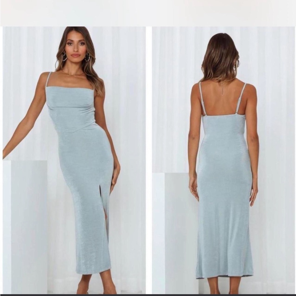 Hello Molly Strapless Midi Light Blue Dress